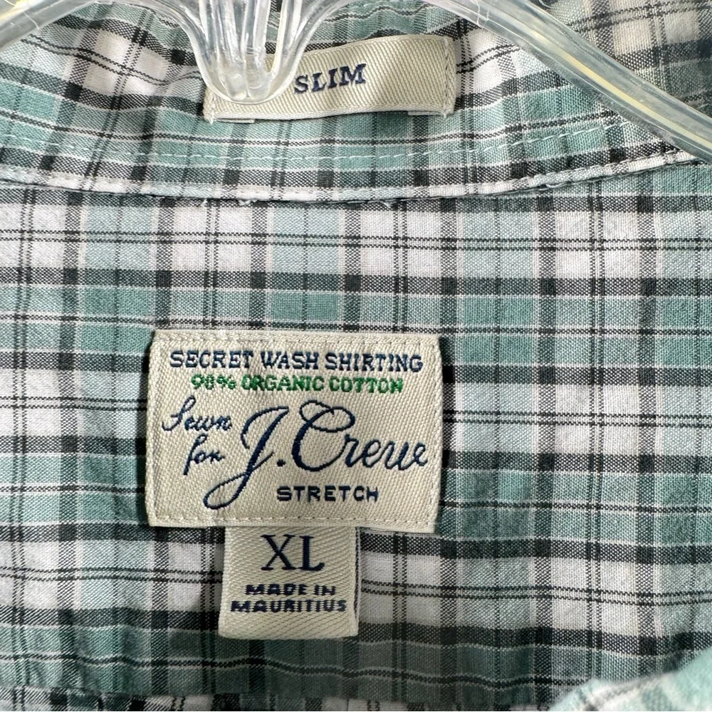 J. Crew Stretch Men’s Green Plaid Casual Button Down Shirt Long Sleeve Slim Fit‎